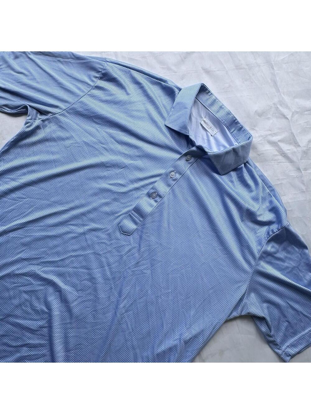 Collars & Co Mens XL Performance Polo Shirt Blue Micro Check Stretch Golf X Larg